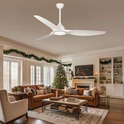 65 in. Smart LED Indoor Industrial White Low Profile Embedded Semi Flush Mount Ceiling Fan with Light Kit with Remote