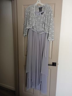 Silver Lace Sequin Formal Gown with Jacket