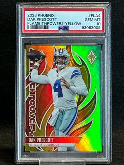 2023 Phoenix 🔥 Dak Prescott 🔥 Flame Throwers-Yellow 65/75 PSA 10 💎 Mint - Dallas Cowboys