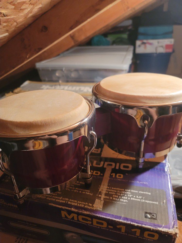 Bongos 8"+ 9" Red Wood, Dual Drums Set World Latin Percussion