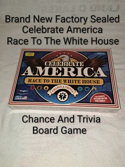 Brand New Factory Sealed Celebrate America Race To The White House Chance & Trivia Board Game