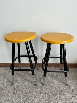 Pair of Vintage Yellow Vinyl Bar Stools