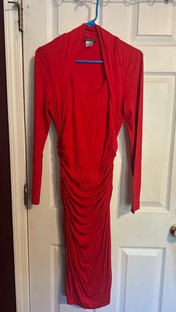 VENUS Red Ruched Long-Sleeve Maxi Dress – Medium