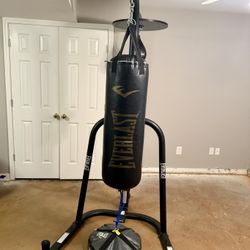 MOVING SALE - Everlast PowerCore Dual Station Heavy Bag Stand + 80 lb Nevatear Bag + Speed Bag + Base Weight