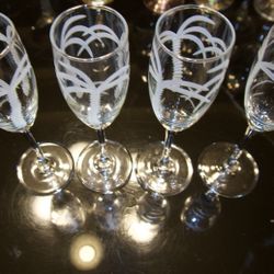 Palm Tree Champagne Flute by Rolf, Etched Glass