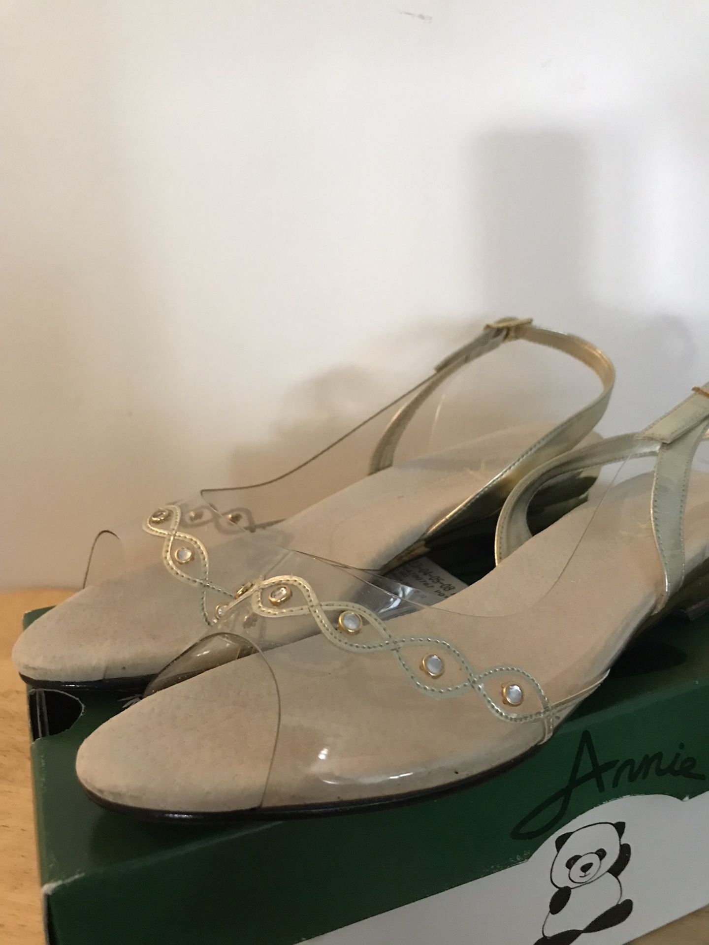 Women’s Clear And Gold Sling Back Shoes - Size 8 1/2