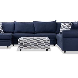 Venus Navy 5 Piece Right Arm Facing Sectional with Ottoman Color: Navy Goof Proof