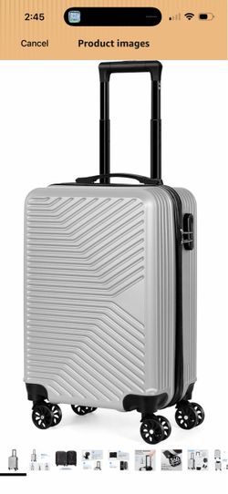 Carry-On Luggage, Lightweight Hardside Suitcase with Spinner Wheels,Airline Approved (Silvery-Triangle pattern)