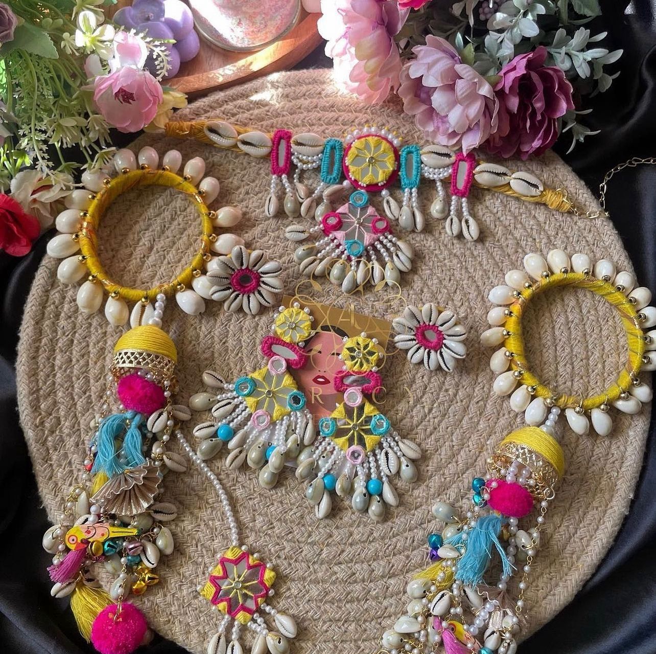Vibrant Seashell & Thread Bridal Jewelry Set