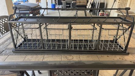 Black Metal Wine Rack with 4 Wire Baskets