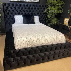 Black Oversized Headboard Queen Size Bed Frame