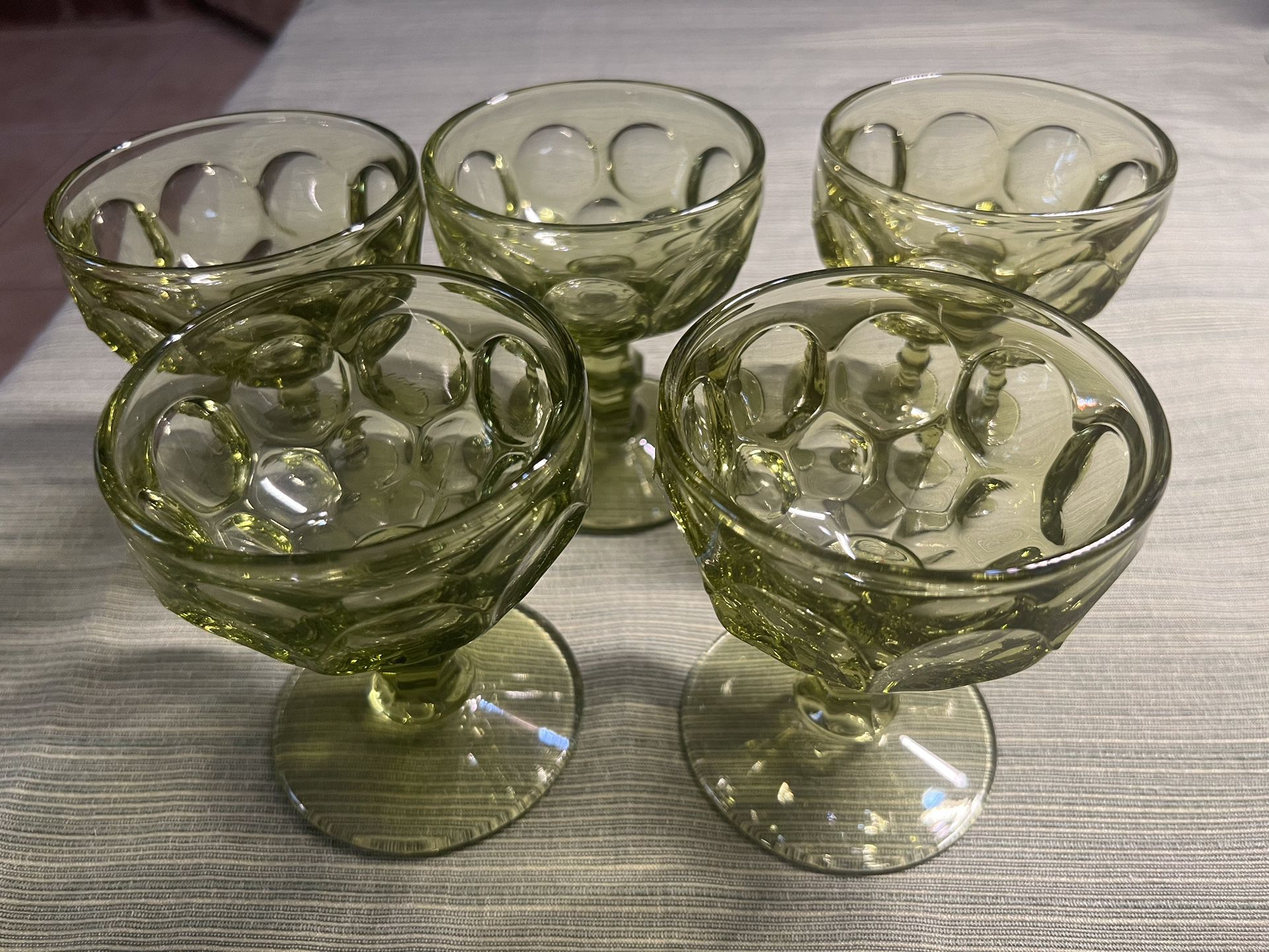 Lot Of 5 MCM Avocado Green Thumbprint Sherbert ? Glasses Or Wine Glasses 