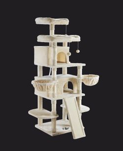 67'' H- Multi-Level Cat Tree with Platforms and Condos. Color- Cream