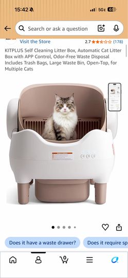 KITPLUS Self Cleaning Litter Box, Automatic Cat Litter Box with APP Control, Odor-Free Waste Disposal Includes Trash Bags, Large Waste Bin, Open-Top, 