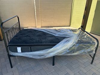 Black Metal Bed Frame with Mattress