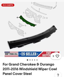 Grand Cherokee & Durango 2011-2016 Windshield Wiper Cowl Panel Cover Steel