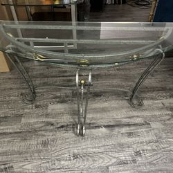 Half  moon shaped GLASS AND METAL Side Table, EXCELLENT CONDITION!