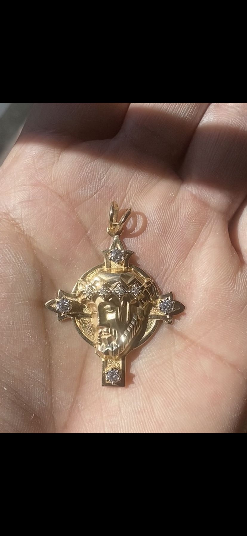 Solid 14k Gold & Diamond Jesus Pendant