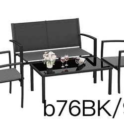 4 Pieces Patio Furniture Set Modern Patio Conversation Sets Textilene Outdoor Furniture Patio (Black) 