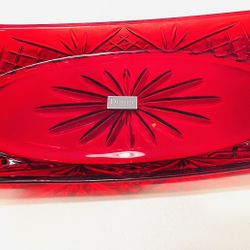 New in Box Dublin Collection Red Crystal Oval Tray Shannon by Godinger