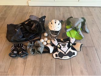 Lacrosse Gear - Helmet, Shoulder Pads, Arm Pads, Gloves, and Duffel Bag with balls