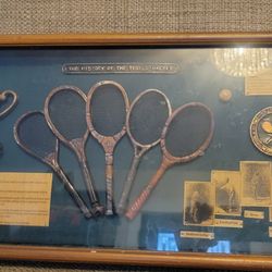 Vintage Antique Display Of The History Of The Tennis Racket