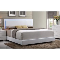WHITE FINISH LED LIGHT EASTERN KING SIZE BED FRAME