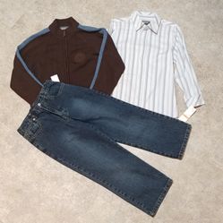 Size 7 Kenneth Cole 3 piece outfit …L/S button-down shirt, zip sweater, Jeans