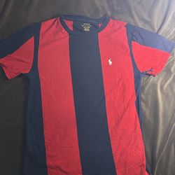 Polo Tee, navy blue wth red stripes
