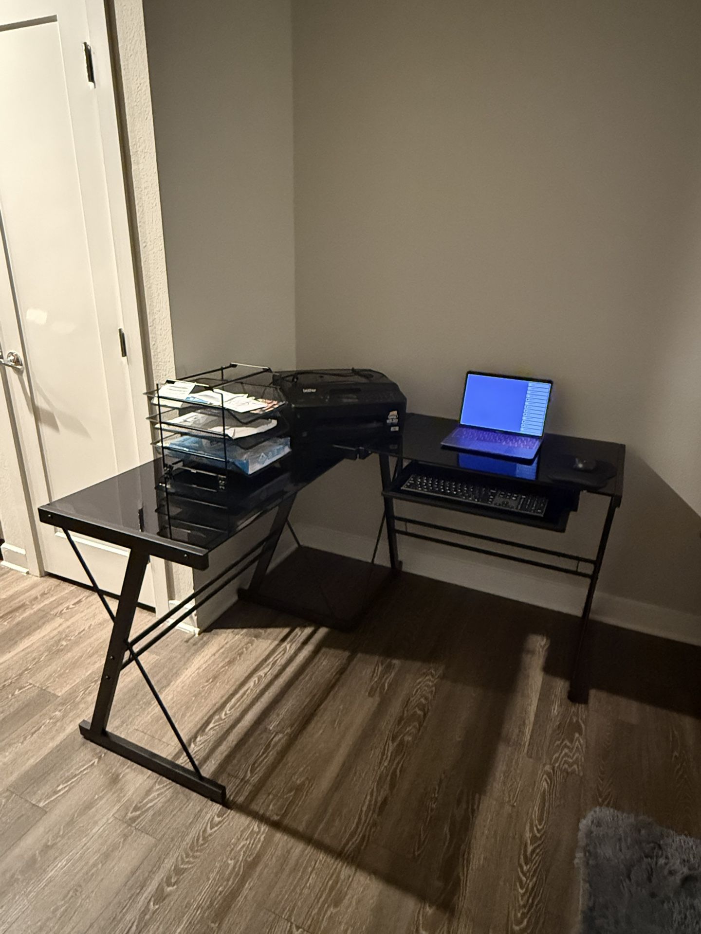 L-Shaped Modern Glass Corner Computer Desk- Black