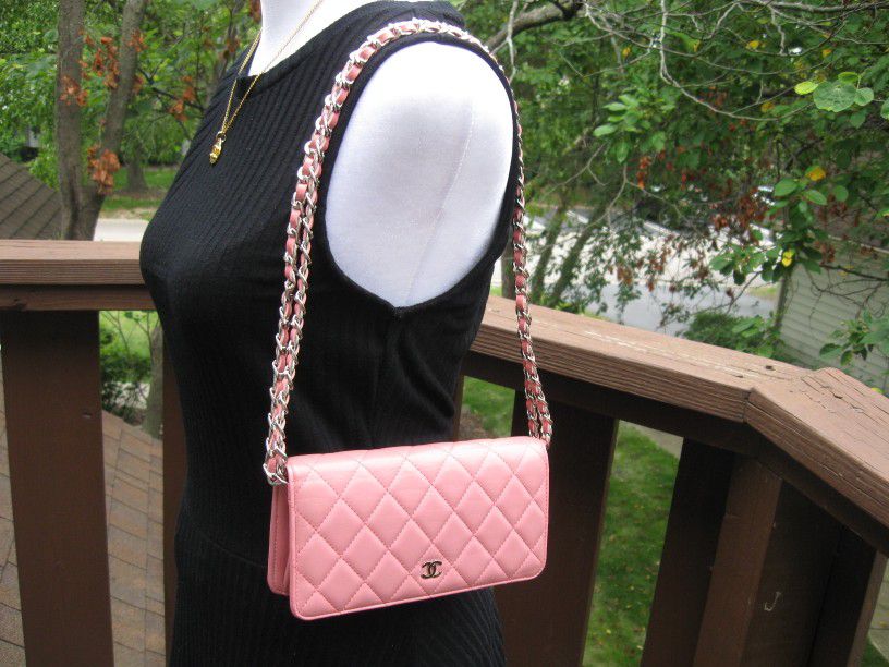 pink leather chanel bag authentic
