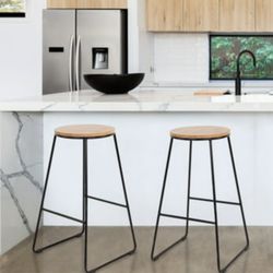 Set Of 2 Walmart Round Wood Metal Kitchen Counter Barstools