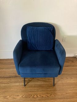 Navy Blue Velvet Accent Chair with Matching Pillow