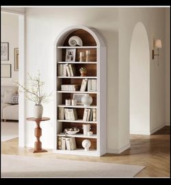 LITTLE TREE 8-Tier Bookcase, 78.7" Tall Bookshelf with Arched Top, Large Freestanding Wooden