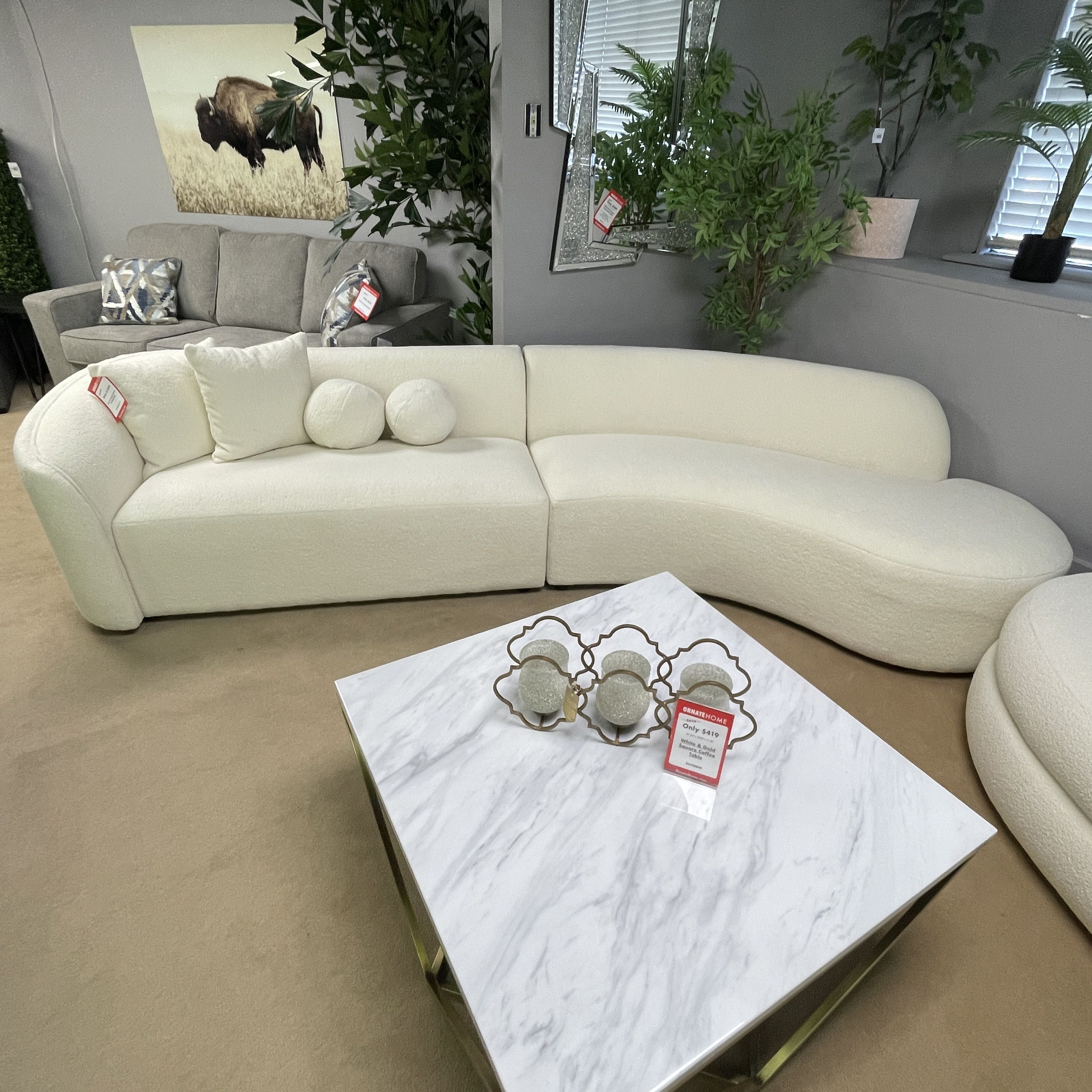 Redondo Ivory Boucle 2pc Curved Sectional / No assembly required