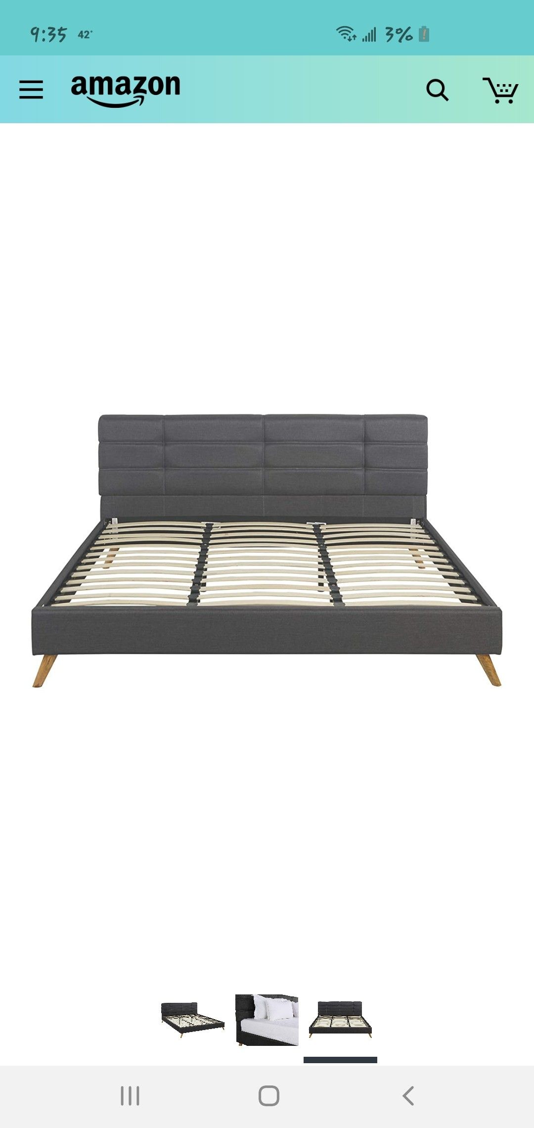 Full size bed frame upholstered, cama matrimonial gris de tela