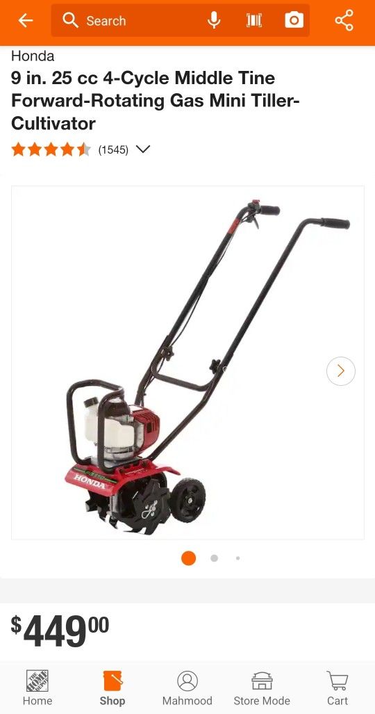 Honda
9 in. 25 cc 4-Cycle Middle Tine Forward-Rotating Gas Mini Tiller-Cultivator