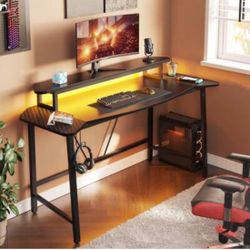 63inch Computer Desk with LED Lights and Monitor Stand Gaming Desk - Black and Red