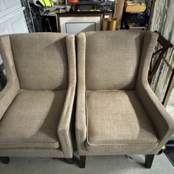 Arm Chairs. Pair. Silver Nailhead Trim. 