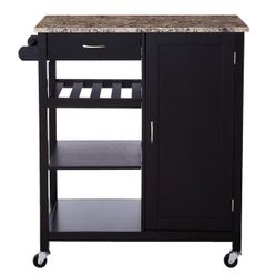Black  Kitchen Cart with Faux Marble Top