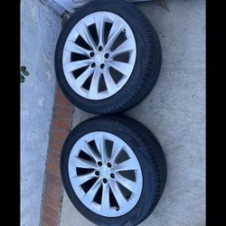 2 — 265/45r20 5x120 5x4.72 Stock Tesla Model X S Bmw Wheels Rims Good Treads Tires TPMS!!