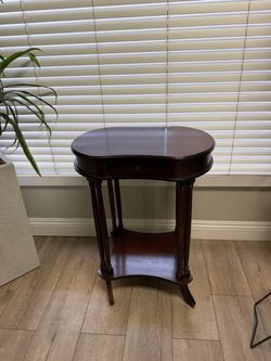 Kidney-Shaped Wood Side Table with Drawer