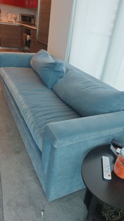 CB2 CEVA 86” LIGHT BLUE PERFORMANCE VELVET SLEEPER SOFA