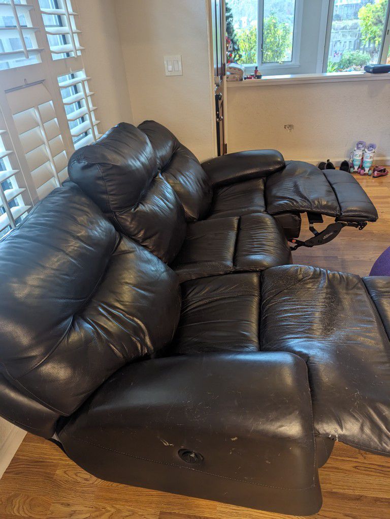 Black leather recliner couch (three seater)


