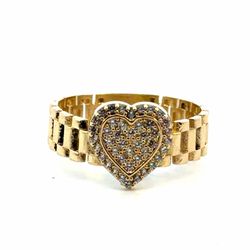 Woman’s Ladies 10k Yellow Gold CZ Cubic Zirconia Heart Ring With Rolex Link Band Size 8.5 GP3136870
