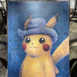Pokemon Center x Van Gogh Museum: Pikachu w/ Grey Felt Hat Canvas Wall Art | IN-HAND & SHIPS FAST