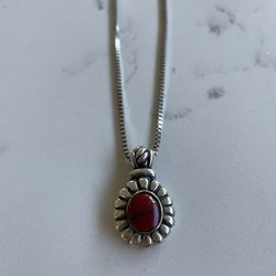 925 Silver Red Coral Pendant and Box Chain