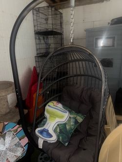 Dark Gray Wicker Hanging Egg Chair with Stand