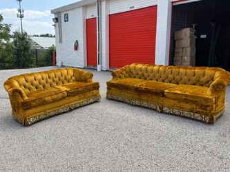 Vintage 1970s Gold Velvet Sofa & Loveseat Set - FREE Curbside Delivery