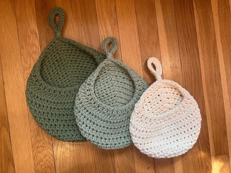 Set Of Three Jute Hanging Baskets